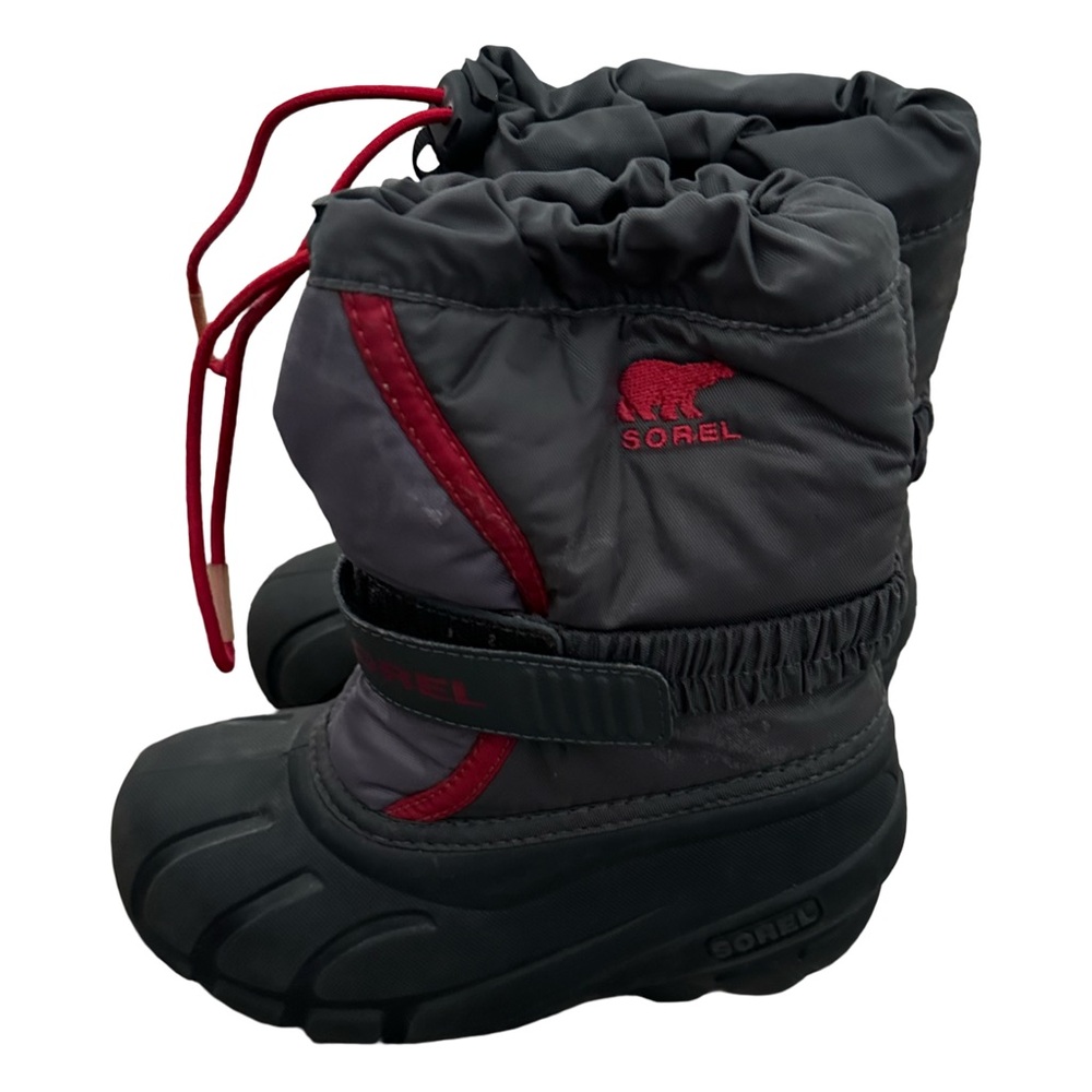 EUC Sorel Kids' Size 12 “Flurry” Black and Red Snow Boots